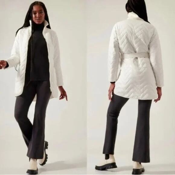 Athleta Jackets & Blazers - ATHLETA Mendocino Quilted Puffer Coat Magnolia White Midi Length Womens Medium M